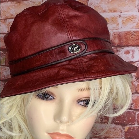 Vintage Coach Burgundy Red Leather Bucket Hat - Picture 2 of 10